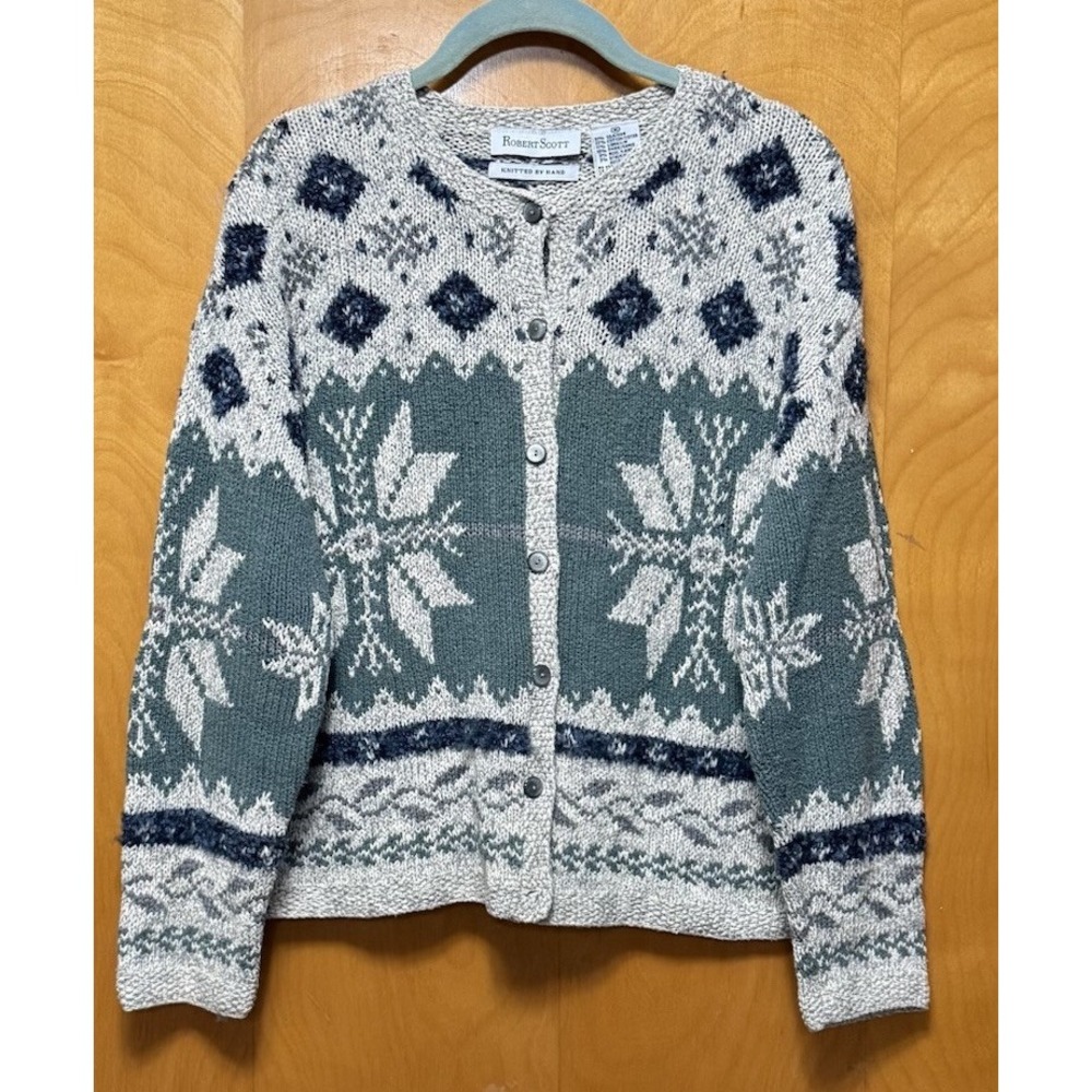 Robert Scott Women's Green and White Cardigan Sweater